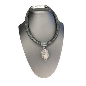 NWT Kurt Geiger London Eagle Mesh Collar Necklace Black Crystal